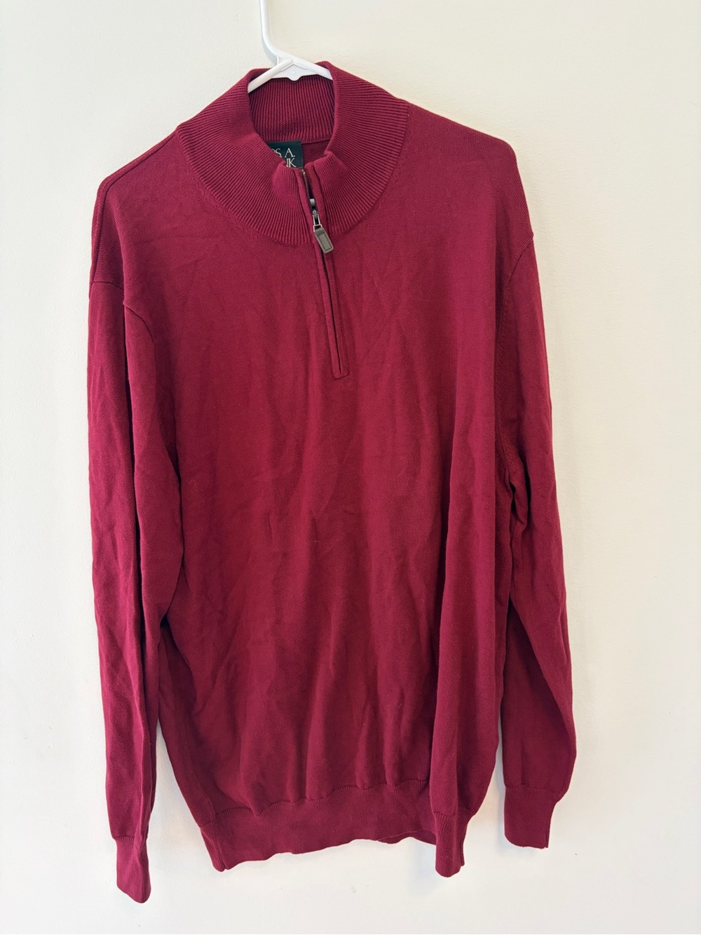 Jos. A. Bank Signature Quarter Zip 100% Pima Cotton Sweater XXL Burgundy Red NWT